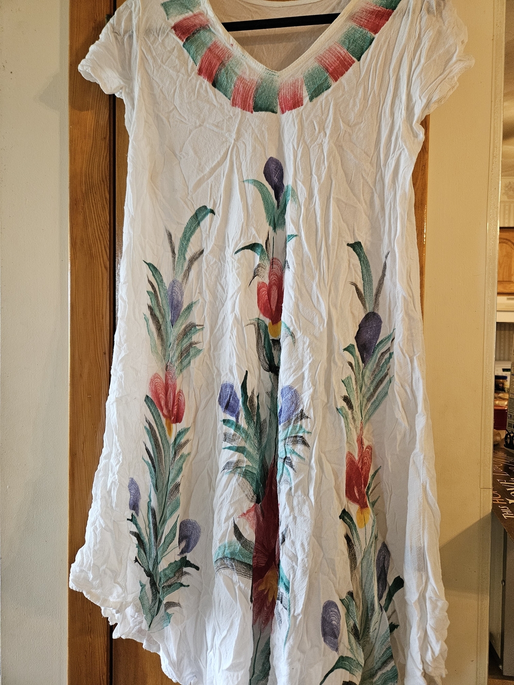 White Floral Hand-Painted Kids Dress